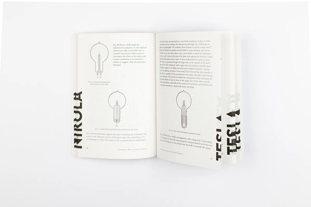 Nikola Tesla: Experiments with Alternate Currents — next to the patents book